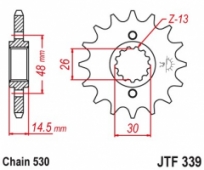 JT JTF339.15 - звезда передняя (ведущая) HONDA VFR 750 1986-1987, CBX 750F 1984-1986, VFR 800 2002-2014 (530 цепь, 15 зубьев)