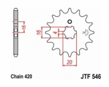 JT JTF546.12 - звезда передняя KAWASAKI KX 60 1983-2001, KX 65 2000-2020, KX 80, KX 85 2001-2020, KX 100 1989-2021, SUZUKI RM 60/100 2003-2005, TT-R 50 2006-2021 (420 цепь, 12 зубьев)