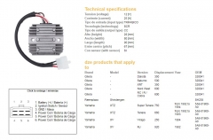 Регулятор зарядки DZE 2080-01 для GILERA DAKOTA, NORDWEST, RC, SATURNO, XRT; YAMAHA RD, SR, SRX, XTZ 660 1992-1993, XTZ 750 1993-1994