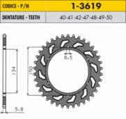 SunStar 1-3619-50 - звезда задняя, стальная, под 520 цепь на 50 зубьев для KAWASAKI KLX 300/400 R 1997-2015, KAWASAKI KX-F 250 2011-2016, KAWASAKI KX-F 450 2006-2016