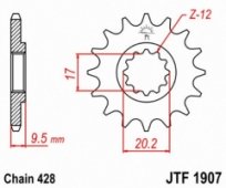 JT JTF1907.13 - звезда передняя (ведущая) KTM SX 85 2003-2017, HUSQVARNA TC 85 2014-2017, под 428 цепь, 13 зубьев