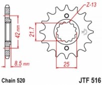 JT JTF516.15 - звезда передняя (ведущая) KAWASAKI KLR 250 1984-2005, KLR 600 1984-1990, на 14 зубьев, 520 цепь