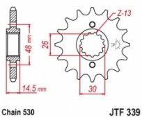 JT JTF339.15 - звезда передняя (ведущая) HONDA VFR 750 1986-1987, CBX 750F 1984-1986, VFR 800 2002-2014 (530 цепь, 15 зубьев)