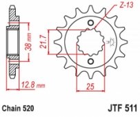 Звезда передняя (ведущая) под 520 цепь, JTF511, 16 зубьев.