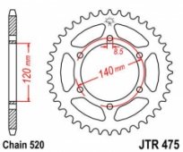 JT JTR475.40 - звезда задняя KAWASAKI KL 250 1979-2005, KV 250 1985-1986