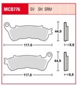 TRW LUCAS MCB776SV - тормозные колодки HONDA CBF 500 2004-2008, CBF 600 2004-2015, NT 700 V 2006-2013, XL 700 V 2008-2013, XL 1000 V 2004-2013, SUZUKI BURGMAN 125 2007-2013