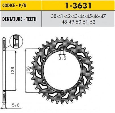 Звезда задняя SunStar SS 1-3631-38