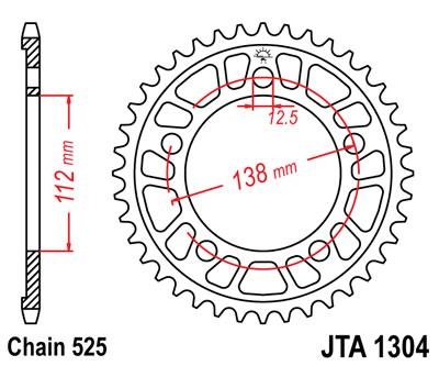 JT JTA1304.44 - легкосплавная задняя звезда HONDA CBR 600F 1999-2000 (JTR1304.44), 525 шаг, 44 зуба 