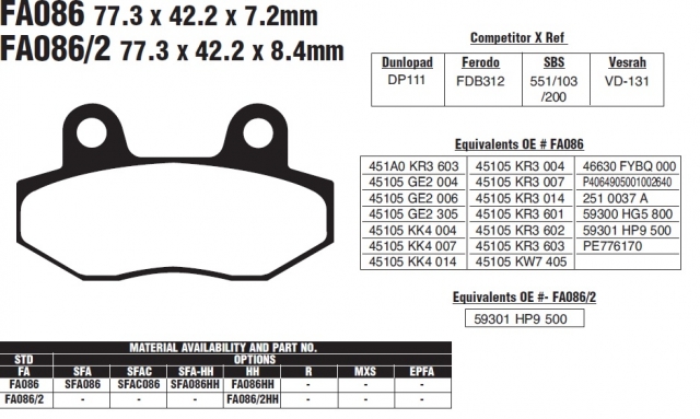 Колодки тормозные дисковые EBC FA086HH