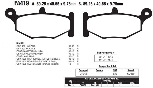 Колодки тормозные дисковые EBC FA419V Колодки тормозные дисковые EBC FA419V