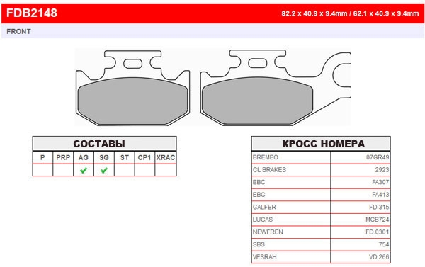 Колодки тормозные дисковые FERODO FDB2148AG