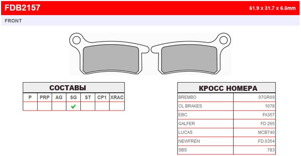 Колодки тормозные дисковые FERODO FDB2157SG