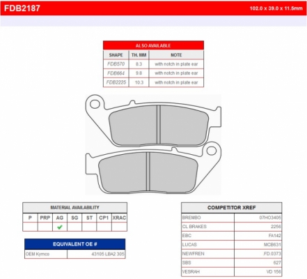 Колодки тормозные дисковые FERODO FDB2187AG