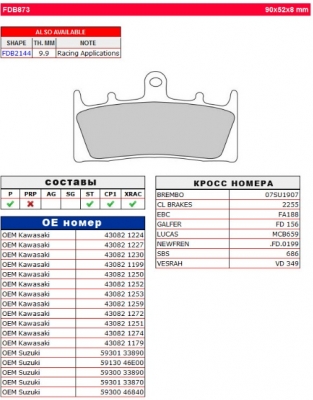 Колодки тормозные дисковые FERODO FDB873ST