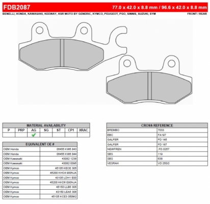 Колодки тормозные дисковые FERODO FDB2087AG