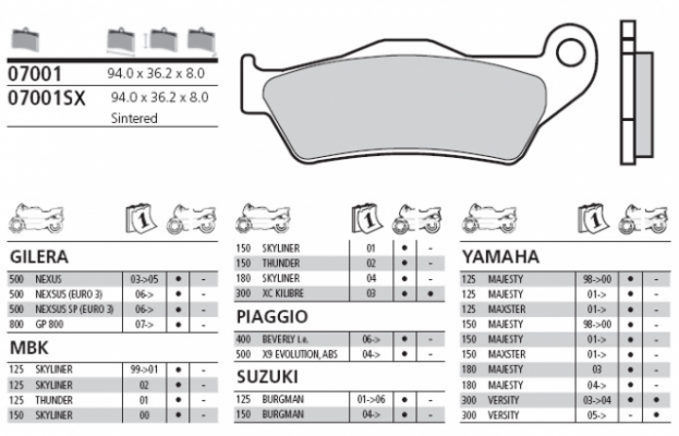 Колодки тормозные дисковые BREMBO 07001