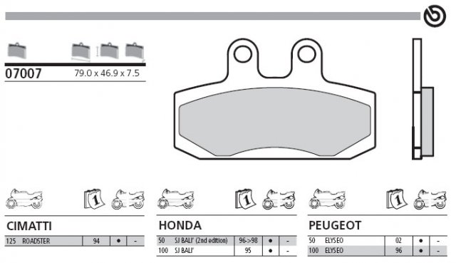 Колодки тормозные дисковые BREMBO 07007