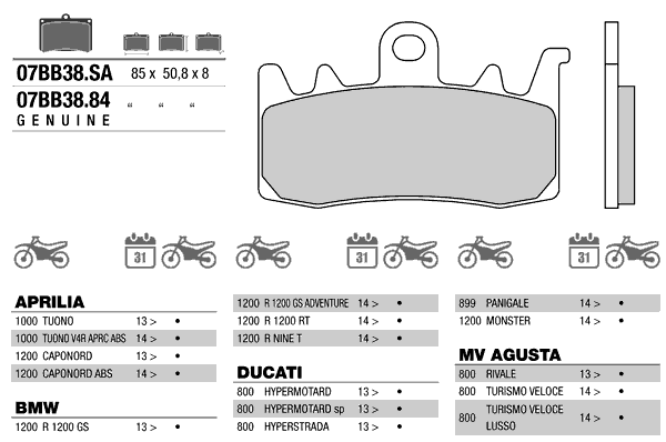 Колодки тормозные дисковые BREMBO 07BB38LA