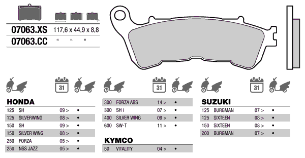 Тормозные колодки Brembo 07063XS