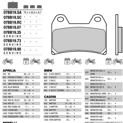 Brembo 07BB19SA - Тормозные колодки передние для мотоцикла Aprilia, Ducati, KTM