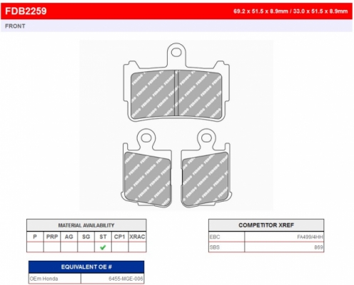 Колодки тормозные дисковые FERODO FDB2259ST