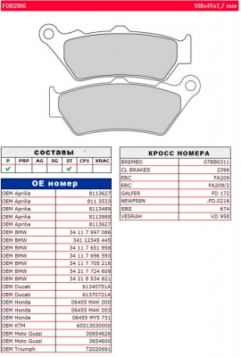 Колодки тормозные дисковые FERODO FDB2006P