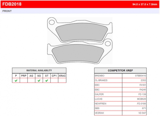 Колодки тормозные дисковые FERODO FDB2018P