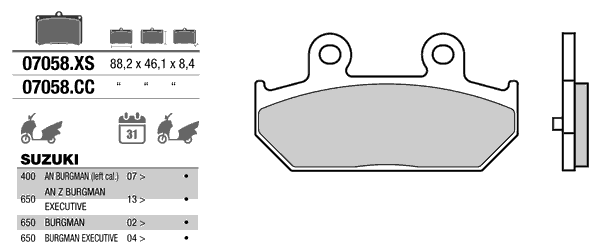 Brembo 07058XS - комплект тормозных дисковых колодок для SUZUKI BURGMAN (FDB2173, MCB751)