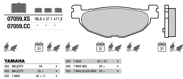 Колодки тормозные дисковые Brembo 07059XS (FDB2200) для YAMAHA YP400, XP500 T-MAX