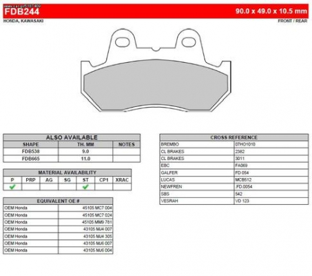 Колодки тормозные дисковые Ferodo FDB244ST