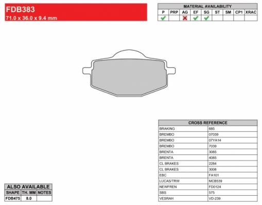 Колодки тормозные дисковые FERODO FDB383EF