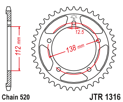 Звезда задняя JT JTR1316.43