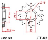 JT JTF308.14 - звезда передняя для HONDA SLR 650 1997-2001, FMX 650 VIGOR, YAMAHA MT-03/XT660, 14 зубьев, 520 шаг