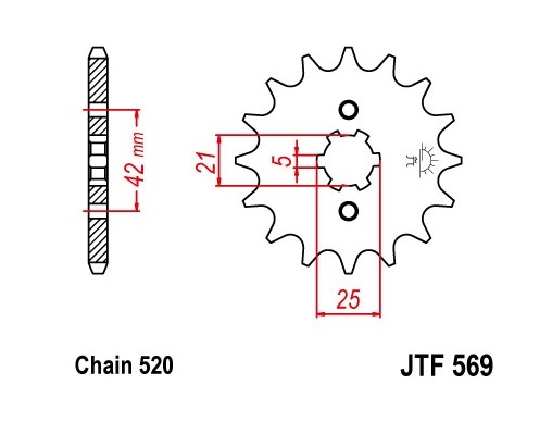 JT JTF569.12 - звезда передняя YAMAHA YFM 125 GRIZZLY 2004-2012, YZ 250 1977-1998, KAWASAKI KX 250 1987-1998, 520 шаг, 12 зубов