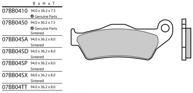 Колодки тормозные BREMBO 07BB04SP (FDB2018)