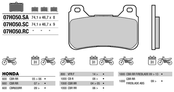 Колодки тормозные дисковые BREMBO 07HO50RC