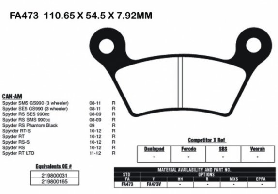 EBC FA473V - колодки тормозные задние CAN-AM SPYDER 990 2008-2012