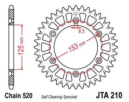 Легкосплавная звезда для 520 цепи 51зуб. CR125/CR250/CR500 (JTA210.51BLK)