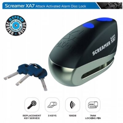 Противоугонный замок на диск с сигнализацией Oxford ScreamerXA7 Alarm Disc Lock Black/Silver LK279