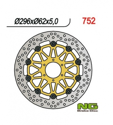 Диск тормозной передний NG 752 для Honda XL 1000V '99-'03, VFR 800 '98-'16, CROSS RUNNER '11-'14, F6C '97-'03, CBR 600 F4 '99-'00 (296X62X5)
