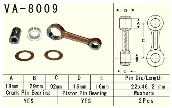 Шатун KAWASAKI KX 80 98-17, KX 85 98-17, KX100 98-19 (VESRAH VA-8009)