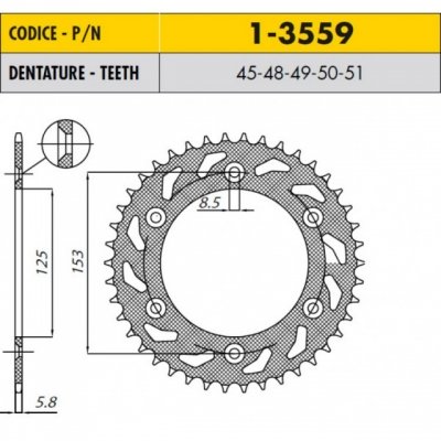 Звезда задняя SunStar 1-3559-45