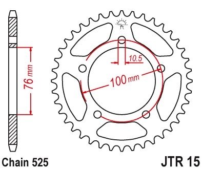 JT JTR15.44 - звезда задняя (ведомая) для мотоцикла BENELLI BN 302 2015-2019, под 525 цепь, 44 зубца