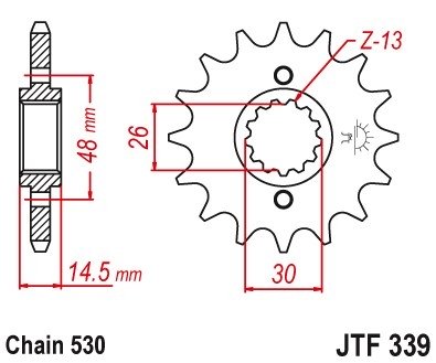 JT JTF339.15 - звезда передняя (ведущая) HONDA VFR 750 1986-1987, CBX 750F 1984-1986, VFR 800 2002-2014 (530 цепь, 15 зубьев)