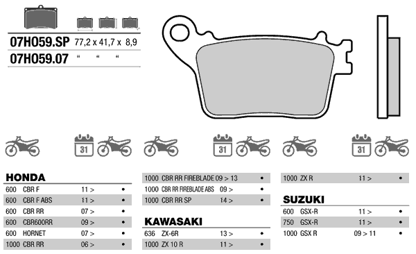 Колодки тормозные BREMBO 07HO59SP