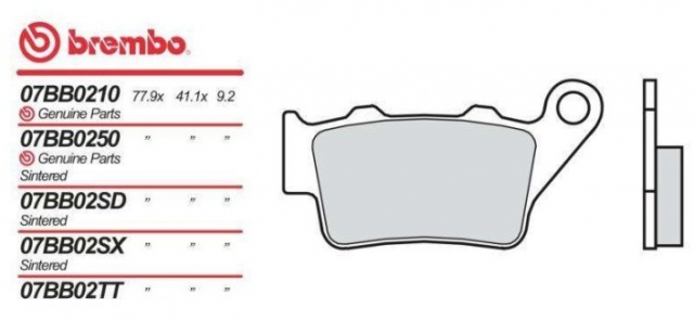BREMBO 07BB0258 (FDB2005, MCB672) - комплект синтетических задних тормозных колодок APRILIA PEGASO 650 2001-2010, ETV 1200 CAPONORD 2013-2017, HONDA NX 650 DOMINATOR 1995-2001, YAMAHA MT-03 / XT 660 2004-2016, XT 660 Z TENERE 2008-2016