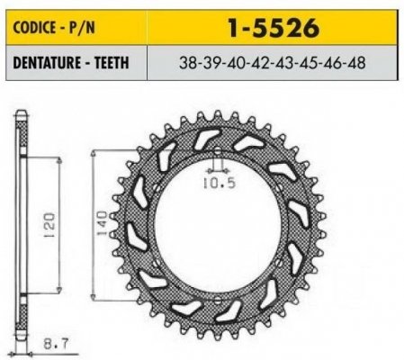 SunStar SS 1-5526-48 - звезда задняя (ведомая) KAWASAKI ZZR 600 1993-2004, под 530 цепь, SUN- 1-5526, 48 зубьев (JTR499.48)