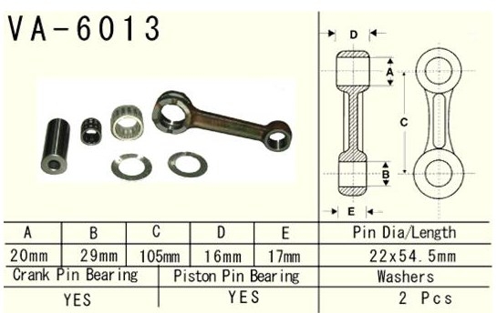 VESRAH VA-6013 - шатун YAMAHA YZ 125 (YZ125) 1997-2000