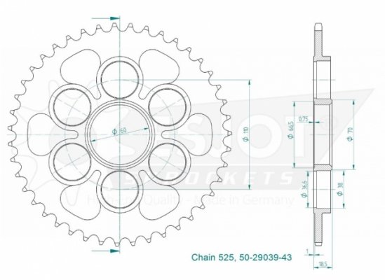 ESJOT 50-29039-43 звезда задняя для Ducati Diavel 1260 2011-2021, аналог 494.1.150.1AA (49411501AA), JTR761 / JTA760B