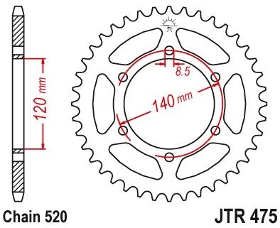 JT JTR475.42 - звезда задняя Kawasaki KL250 1979-2005, KV 250 1985-1986